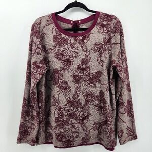 St Johns Bay Womens Long Sleeve Floral Top Crew Neck Pullover Sweater Large‎